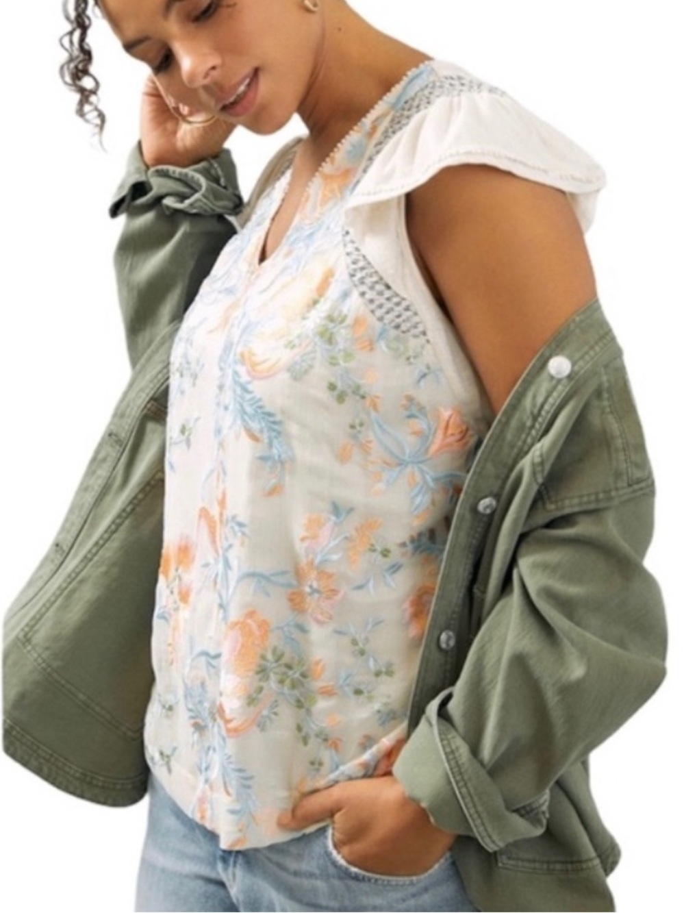 Tiny by Anthropologie Freida Floral Embroidered Top Boho Cottagecore - Picture 3 of 10